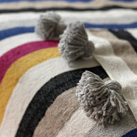 BERBER POM POM BLANKET COLOURFUL STRIPES