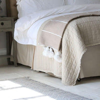 POM POM BLANKET- BEIGE WITH WHITE LINES