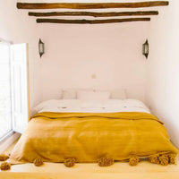 BERBER POM POM BLANKET- MUSTARD