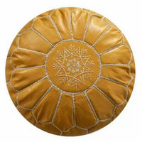 MOROCCAN LEATHER POUF  MUSTARD