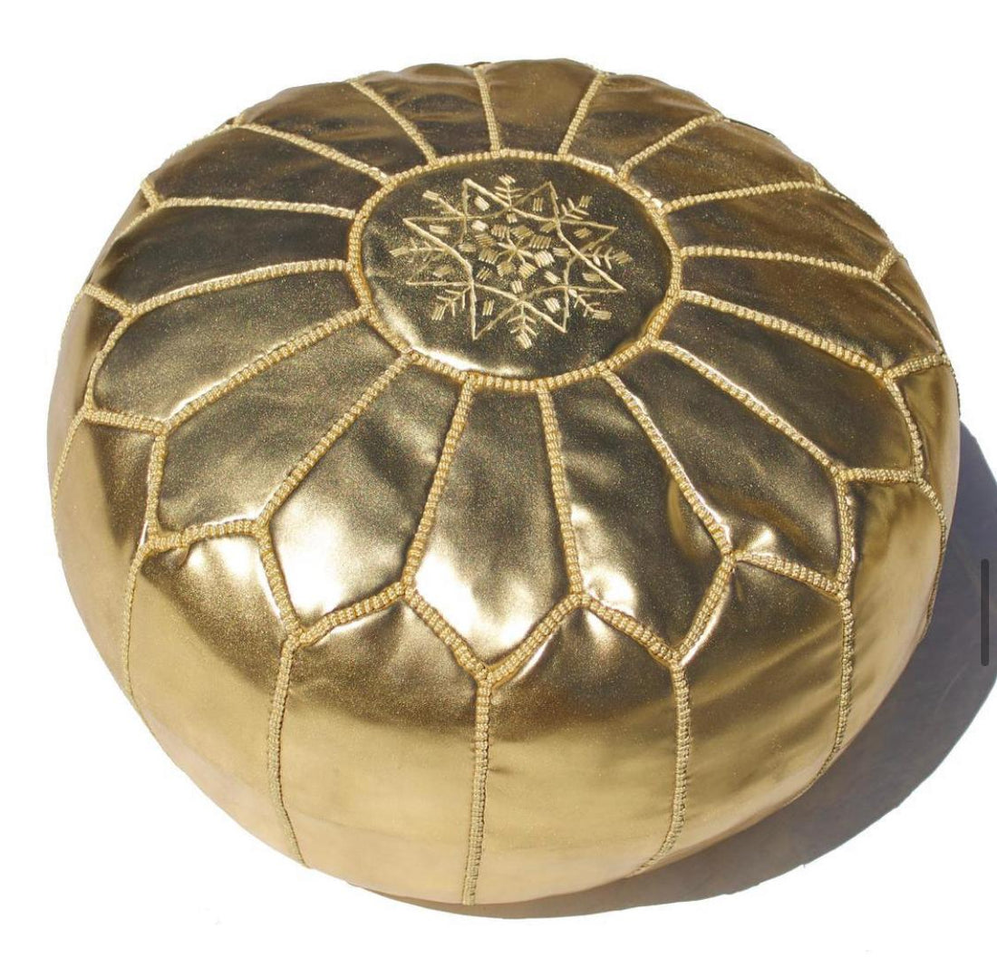 MOROCCAN LEATHER POUF GOLD