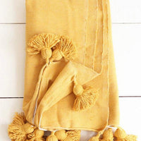 BERBER POM POM BLANKET- MUSTARD