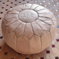 MOROCCAN LEATHER NATURAL POUF PINK