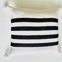 POMPOM CUSHION BLACK STRIPES