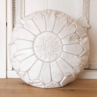 MOROCCAN LEATHER POUF WHITE