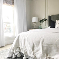 POM POM BLANKET/THROW WHITE