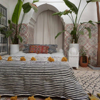 BERBER POM POM BLANKET - BLACK - MUSTARD