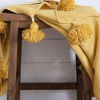 BERBER POM POM BLANKET- MUSTARD