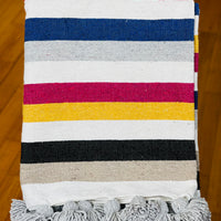 BERBER POM POM BLANKET COLOURFUL STRIPES