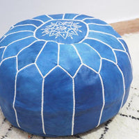 MOROCCAN LEATHER POUF ROYAL BLUE