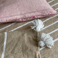 POM POM BLANKET- BEIGE WITH WHITE LINES