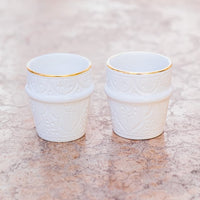 COFFEE CUPS WHITE & GOLD - Small size - set of 2pcs
