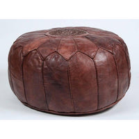 DESIGNER LEATHER POUF DARK BROWN