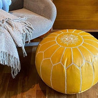 MOROCCAN LEATHER POUF MUSTARD