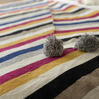 BERBER POM POM BLANKET COLOURFUL STRIPES