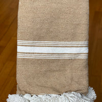 POM POM BLANKET BEIGE & WHITE STRIPES
