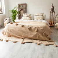 BERBER POM POM BLANKET - LATTE