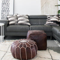 MOROCCAN LEATHER POUF - DARK CHOCOLATE