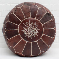 MOROCCAN LEATHER POUF VINTAGE BROWN