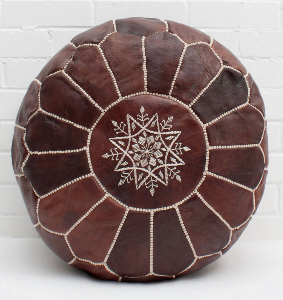 MOROCCAN LEATHER POUF  VINTAGE BROWN