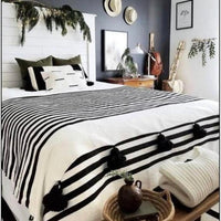 BERBER POM POM BLANKET BLACK & WHITE