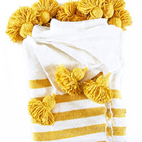 BERBER POM POM BLANKET - MUSTARD & WHITE