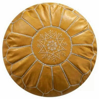 MOROCCAN LEATHER POUF MUSTARD