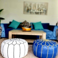 MOROCCAN LEATHER POUF ROYAL BLUE