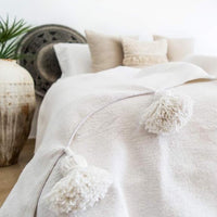 POM POM BLANKET/THROW WHITE