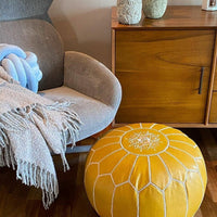 LEATHER POUF  YELLOW