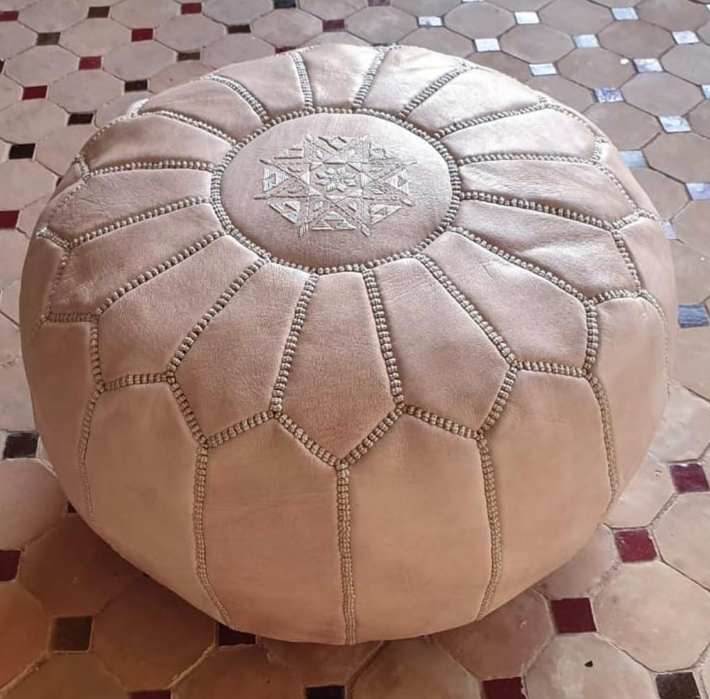 MOROCCAN LEATHER NATURAL POUF PINK