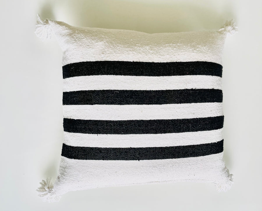 POMPOM CUSHION BLACK STRIPES