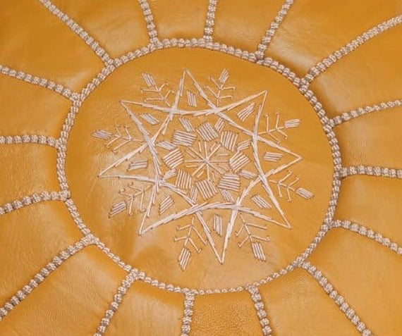 MOROCCAN LEATHER POUF  MUSTARD
