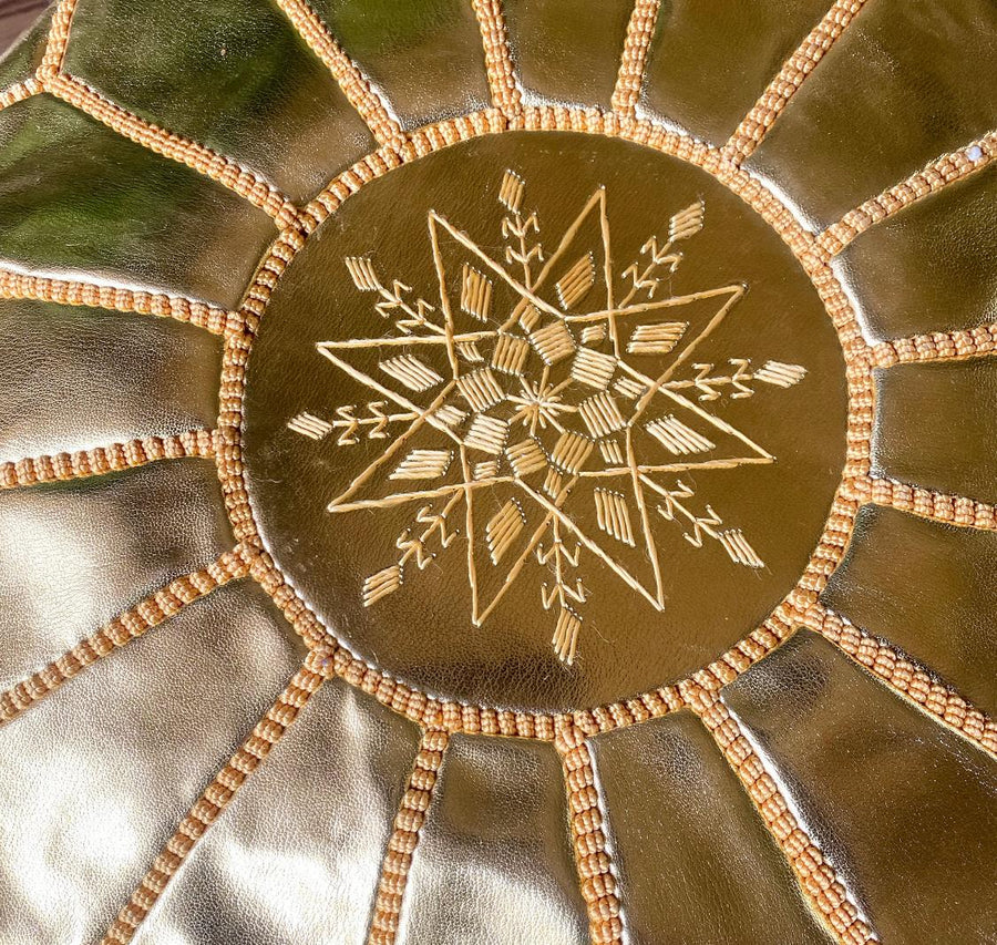 MOROCCAN LEATHER POUF GOLD