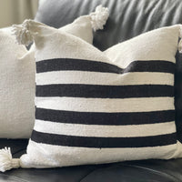 POMPOM CUSHION BLACK STRIPES