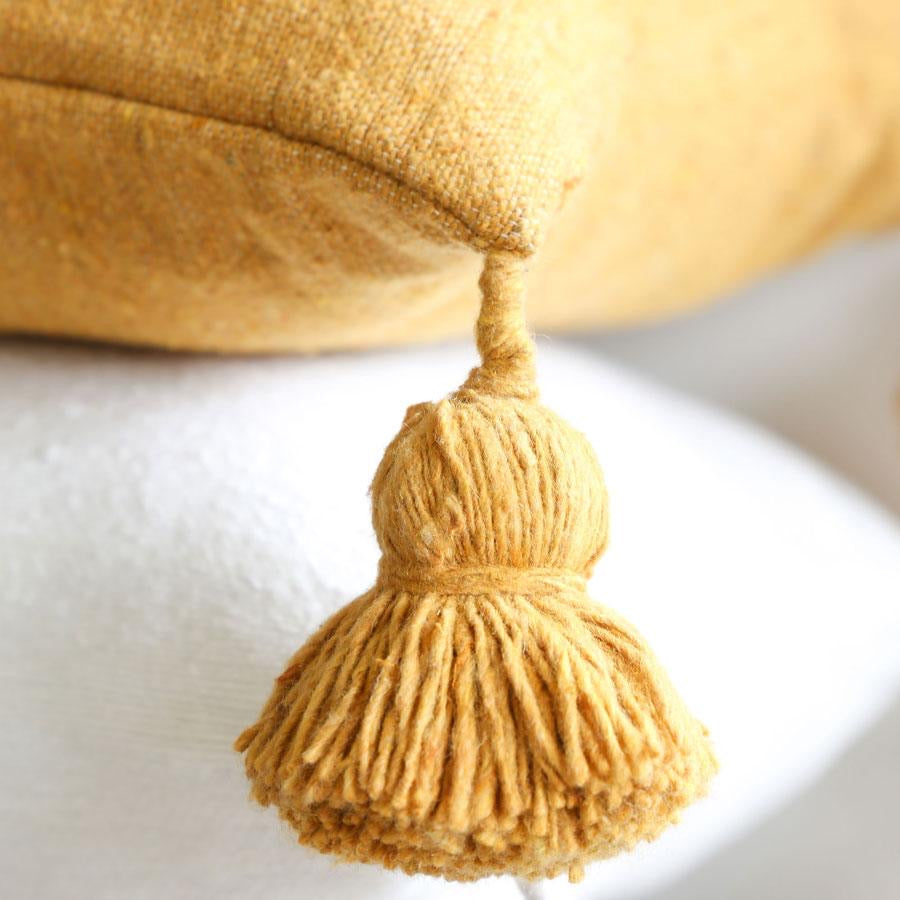 POM POM CUSHION MUSTARD
