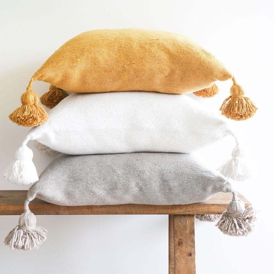 POM POM CUSHION MUSTARD