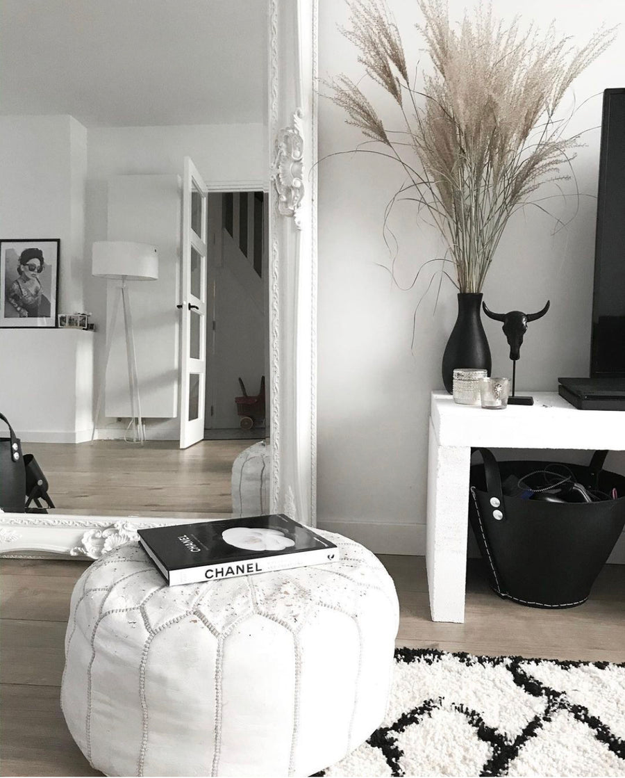 MOROCCAN LEATHER POUF  WHITE