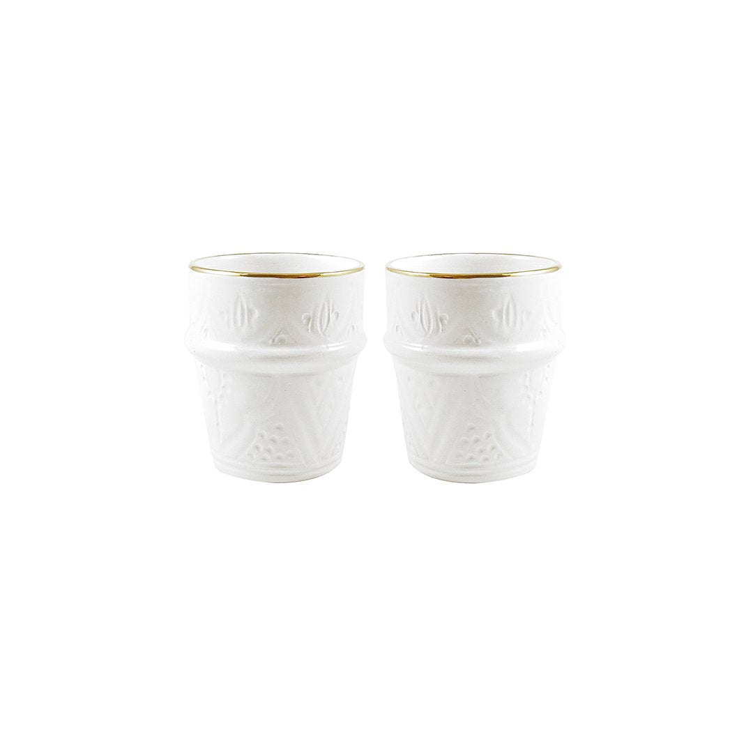 COFFEE CUPS WHITE & GOLD - Small size - set of 2pcs