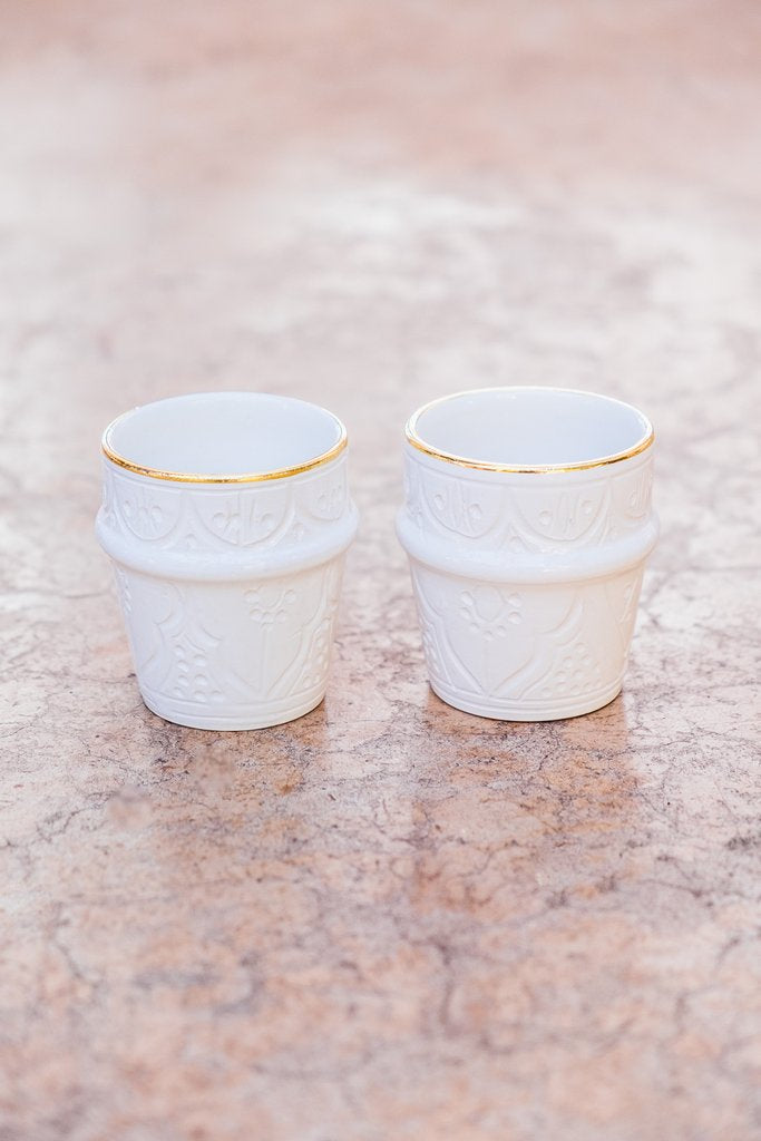 COFFEE CUPS WHITE & GOLD - Small size - set of 2pcs