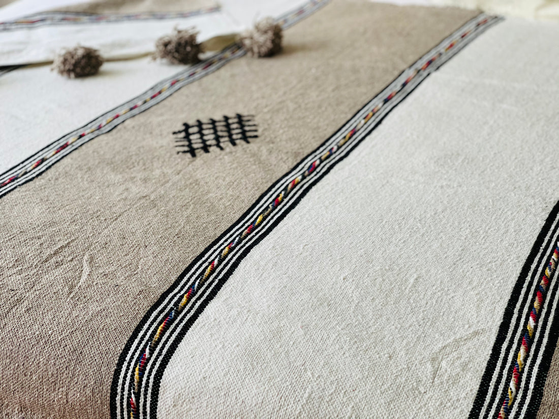 BERBER POM POM BLANKET BEIGE & BROWN