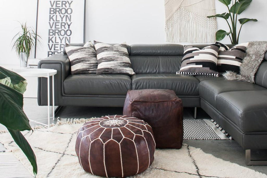 MOROCCAN LEATHER POUF - DARK CHOCOLATE