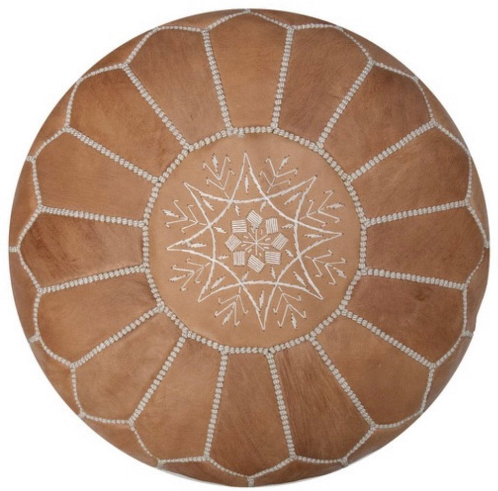 MOROCCAN LEATHER POUF - HAZELNUT