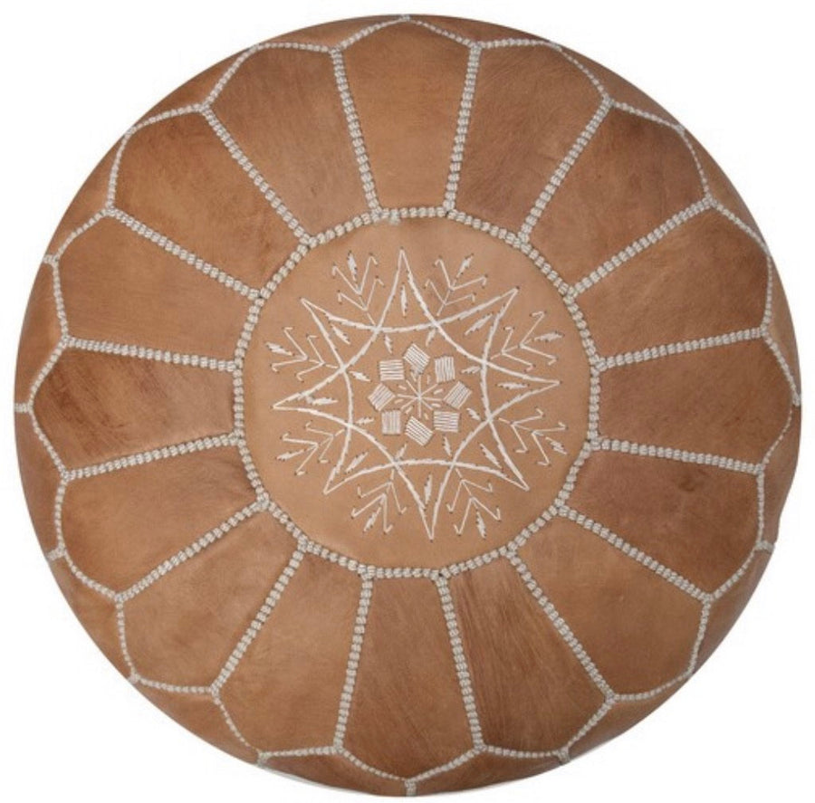 MOROCCAN LEATHER POUF - HAZELNUT