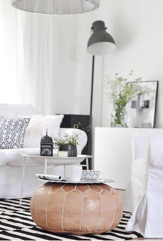 MOROCCAN LEATHER POUF - HAZELNUT