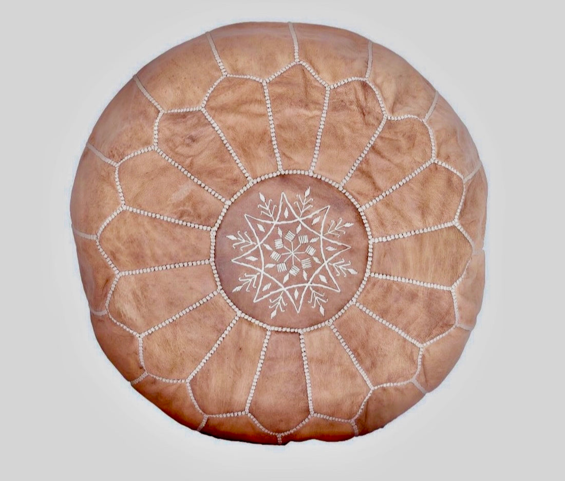 MOROCCAN LEATHER POUF - HAZELNUT