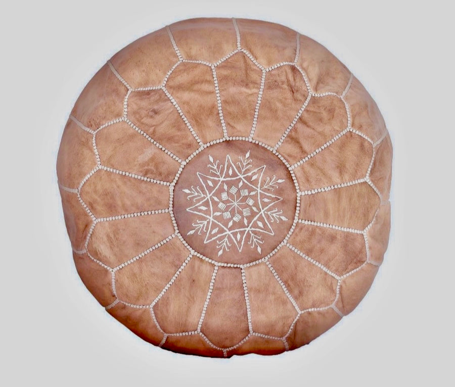 MOROCCAN LEATHER POUF - HAZELNUT