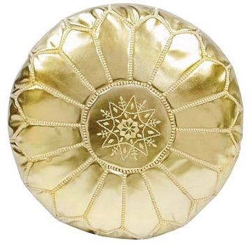 MOROCCAN LEATHER POUF GOLD