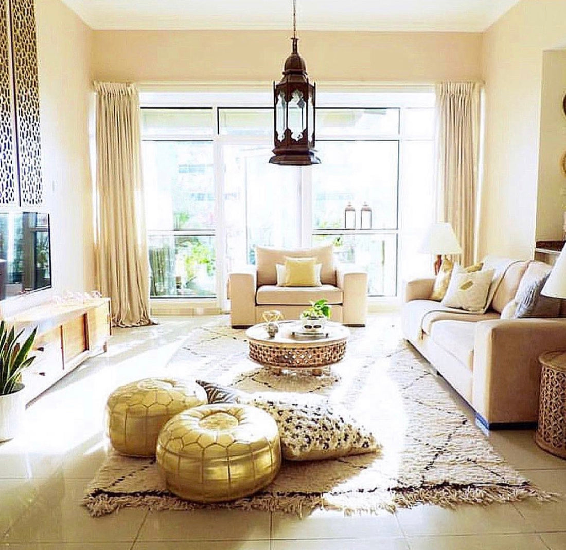 MOROCCAN LEATHER POUF GOLD