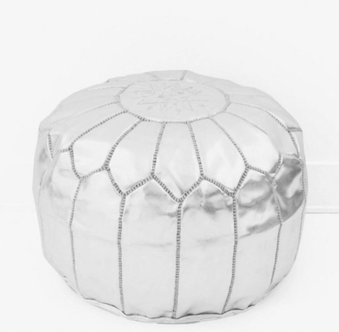 Silver leather pouf discount